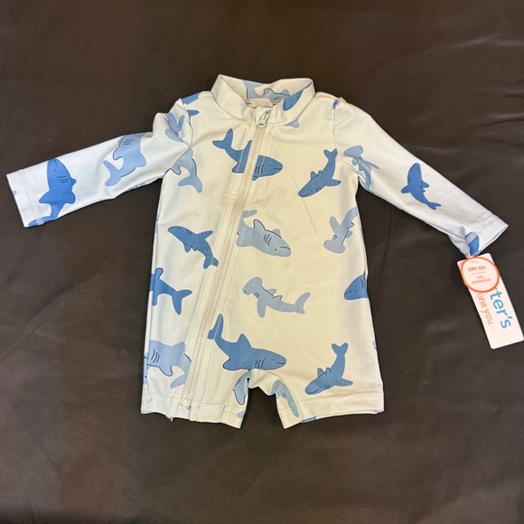 Carter’s just one you Shark Print Baby Swimsuit size 3 months full zip new 21.5 - Picture 1 of 5